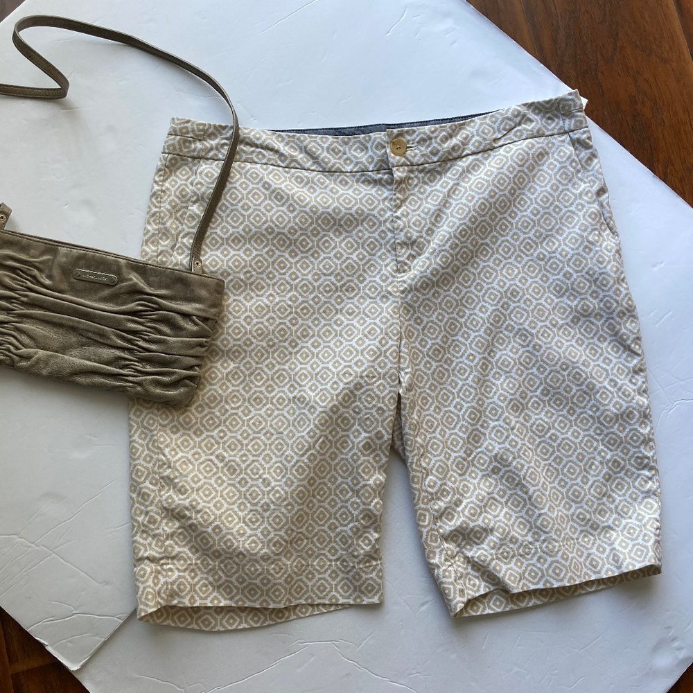 Banana Republic Tan White Tailored  Geometric Print Bermuda Shorts 8